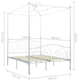 vidaXL Πλαίσιο Κρεβατιού με Ουρανό Λευκό 140 x 200 εκ. Μεταλλικό