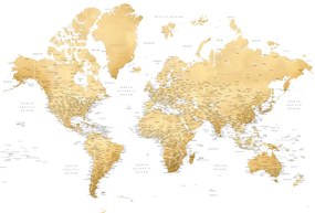 Χάρτης Gold world map with cities, Rossie, Blursbyai