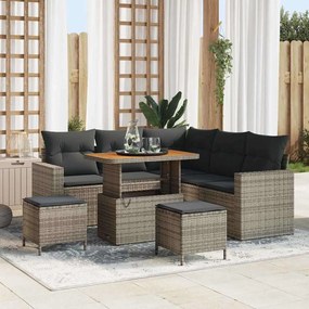 vidaXL Σετ Κήπου 8 Τεμαχίων με Μαξιλάρια Γκρι από Πολυ Ράττον Ακακία