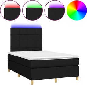 vidaXL Κρεβάτι Boxspring με Στρώμα &amp; LED Μαύρο 120x200 εκ. Υφασμάτινο