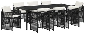 vidaXL Σετ Τραπεζαρίας 9 Τεμαχίων με Μαξιλάρια Μαύρο Πολυ Ράτα