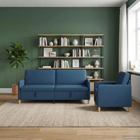 vidaXL Σαλονάκι Σετ Με Αποθηκευτικό Χώρο 2 pcs Μπλε Πολυεστέρας