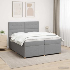 vidaXL Κρεβάτι box spring με στρώμα Ανοιχτό γκρι 200 x 200 cm Ύφασμα