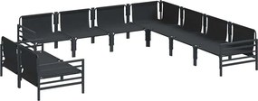 vidaXL Σετ Καναπέ Κήπου με μαξιλάρι 9 pcs Μαύρο Ατσάλι