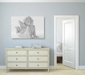 Εικόνα ασπρόμαυρο χαριτωμένο ειδώλιο αγγέλου - 60x40
