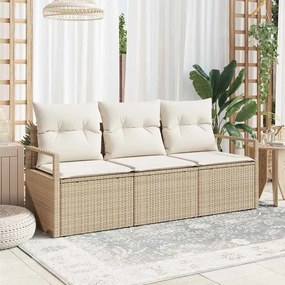 vidaXL Σετ Καναπέ Κήπου 3 pcs Μπεζ Πολυ ράταν