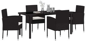 vidaXL Σέτ φαγητού για κήπο με μαξιλάρι 5 pcs Μαύρο Πολυ ράταν