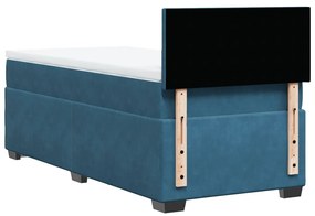 Κρεβάτι Boxspring με Στρώμα Σκούρο Μπλε 90x200 εκ. Βελούδινο - Μπλε