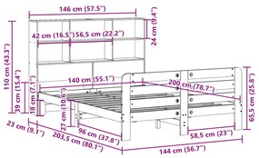 Σκελετός Κρεβατιού Χωρίς Στρώμα 140x200 εκ Μασίφ Ξύλο Πεύκου - Καφέ