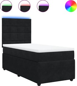 vidaXL Κρεβάτι Boxspring με Στρώμα Μαύρο 90x200 εκ. Βελούδινο