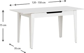 Τραπέζι Trendline Megapap επεκτεινόμενο χρώμα λευκό 120/150x70x75εκ.