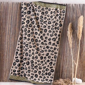 Πετσέτα Θαλάσσης Βελουτέ Mystic Beige-Black Ρυθμός Beach 80x160cm 100% Βαμβάκι