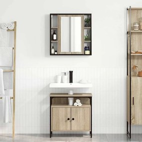 vidaXL Σετ Επίπλων Μπάνιου με ράφι 2 pcs Καφέ Επεξεργασμένο ξύλο
