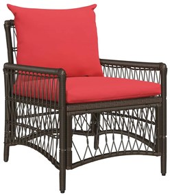 vidaXL Καρέκλα κήπου  με μαξιλάρια, καφέ, 60x70x78 εκ, πολυ ράτταν.