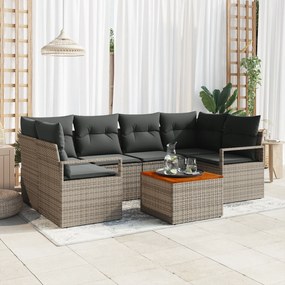 vidaXL Σετ Σαλονιού Κήπου 7 pcs Γκρι Μεγάλο Ρατάν, Μεταλλικός σκελετός