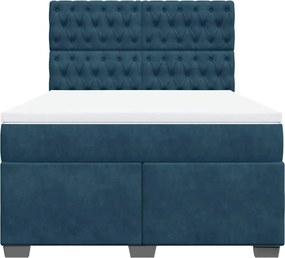 vidaXL Κρεβάτι Boxspring με Στρώμα Μπλε 140x200 εκ. Βελούδινο