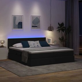 vidaXL LED Κρεβάτι αποθήκευσης με στρώμα Μαύρο 200 x 200 cm Ύφασμα