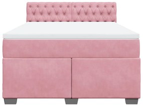 Κρεβάτι Boxspring με Στρώμα Ροζ 140x200 εκ. Βελούδινο - Ροζ