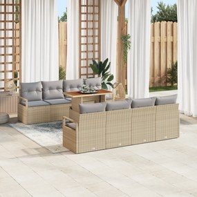 vidaXL 9 Τεμαχίων Σετ Καναπέ Κήπου με Μαξιλάρια Μπεζ Πολυ Ρατάν