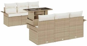 vidaXL Σετ Καναπέ Κήπου με μαξιλάρι 7 pcs Μπεζ Πολυ ράταν