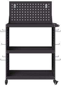 vidaXL Καρότσι εργαλείων με ράφι Μαύρο 65 x 35 x 111 εκ Κρύα χάλυβας