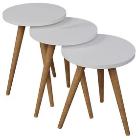 Side tables Perjene set of 3 pieces melamine in white shade and wooden legs 36.5x36.5x51 εκ.