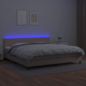 vidaXL Κρεβάτι Boxspring Στρώμα&LED Καπουτσίνο 200x200 εκ. Συνθ. Δέρμα