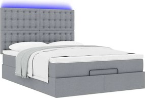 vidaXL Οθωμανικό κρεβάτι με στρώμα &amp; LEDs Ανοιχτό γκρι ύφασμα