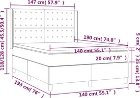 vidaXL Κρεβάτι Boxspring με Στρώμα Μαύρο 140x190 εκ. Υφασμάτινο