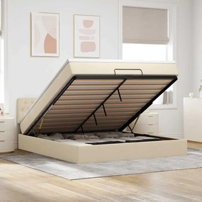 vidaXL Οθωμανικό κρεβάτι με στρώμα &amp; LEDs Cream 180x200cm ύφασμα