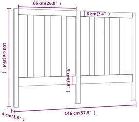 Κεφαλάρι Κρεβατιού Μαύρο 146 x 4 x 100 εκ. Μασίφ Ξύλο Πεύκου - Μαύρο