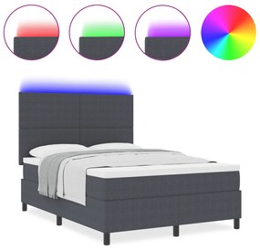 vidaXL Κρεβάτι με Σπαστό Στρώμα με Στρώμα & LED Σκούρο Γκρι 160x200 εκ Βαμβακερό Ύφασμα