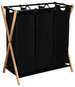 Καλάθι Απλύτων 3 Θέσεων (68x40x76) Estia Bamboo Essentials Μαύρο 02-26967