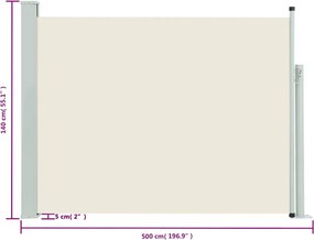 vidaXL Σκίαστρο Πλαϊνό Συρόμενο Βεράντας Κρεμ 140 x 500 εκ.