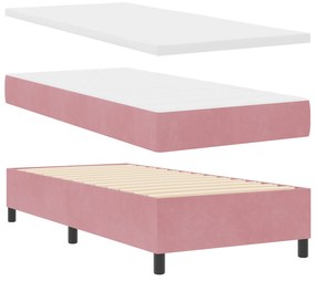 vidaXL Ροζ Κρεβάτι Box Spring με Στρώμα & Πάγκο 90x190 εκ. Βελούδο