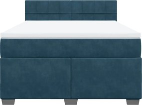 vidaXL Κρεβάτι Boxspring με Στρώμα Μπλε 140x190 εκ. Βελούδινο