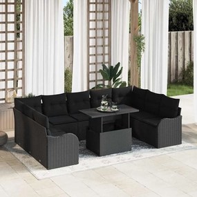 vidaXL Σετ Καναπέ Κήπου με μαξιλάρι 10 pcs Μαύρο Πολυ ράταν