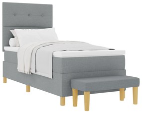 vidaXL Κρεβάτι με Στρώμα & Παγκάκι  Ανοιχτό Γκρι 90x190 εκ. Υφάσματος