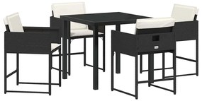 vidaXL Σέτ φαγητού για κήπο με μαξιλάρι 5 pcs Μαύρο Πολυ ράταν