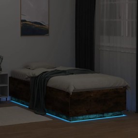 Πλαίσιο Κρεβατιού με LED Καπνιστή Δρυς 100x200εκ. Επεξεργ. Ξύλο - Καφέ