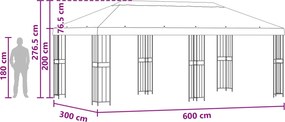vidaXL Κήπος Γκαζebo 6 x 3 m Μπεζ Πολυεστέρας και Χάλυβας 190 gsm