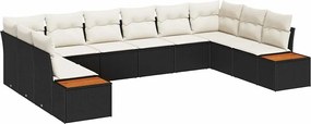 vidaXL Σετ Καναπέ Κήπου με μαξιλάρι 10 pcs Μαύρο Πολυ ράταν