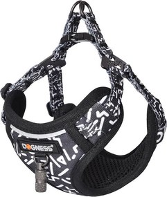Dogness walking set leash 1,5m+harness for dog (black and white)