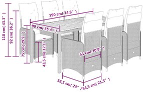 Σετ Επίπλων Bistro Κήπου 7 τεμ. Γκρι Συνθετ. Ρατάν με Μαξιλάρια 3277025
