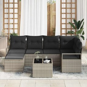 vidaXL Set καναπέ κήπου 7 τεμαχίων με γκρι πολυράττανο μαξιλάρια
