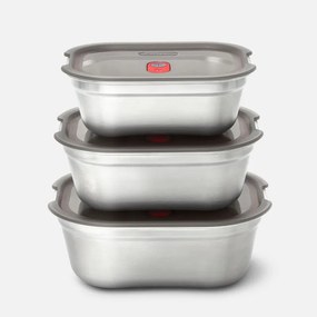 Σετ 3 τεμαχίων Black+Blum Meal Prep FBSS-BX-PACK1, 0,6/0,9/1,2 l, ορθογώνιο, κατάλληλο για φούρνο, χωρίς BPA, ανοξείδωτο ατσάλι, γκρι
