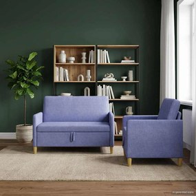 vidaXL Σαλονάκι Σετ Με Αποθηκευτικό Χώρο 2 pcs Μπλε τζην Πολυεστέρας