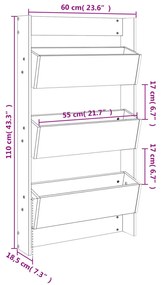 Ζαρντινιέρα Τοίχου 3 Επιπέδων Μαύρη 60x18,5x110 εκ. Μασίφ Πεύκο - Μαύρο