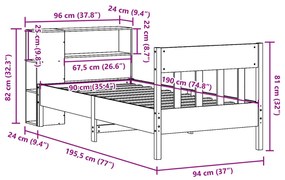 Κρεβάτι Βιβλιοθήκη Χωρίς Στρώμα 90x190 εκ Μασίφ Ξύλο Πεύκου - Καφέ