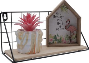 Μεταλλικό Ράφι Τοίχου με Ξύλινη Βάση 28x11x14cm